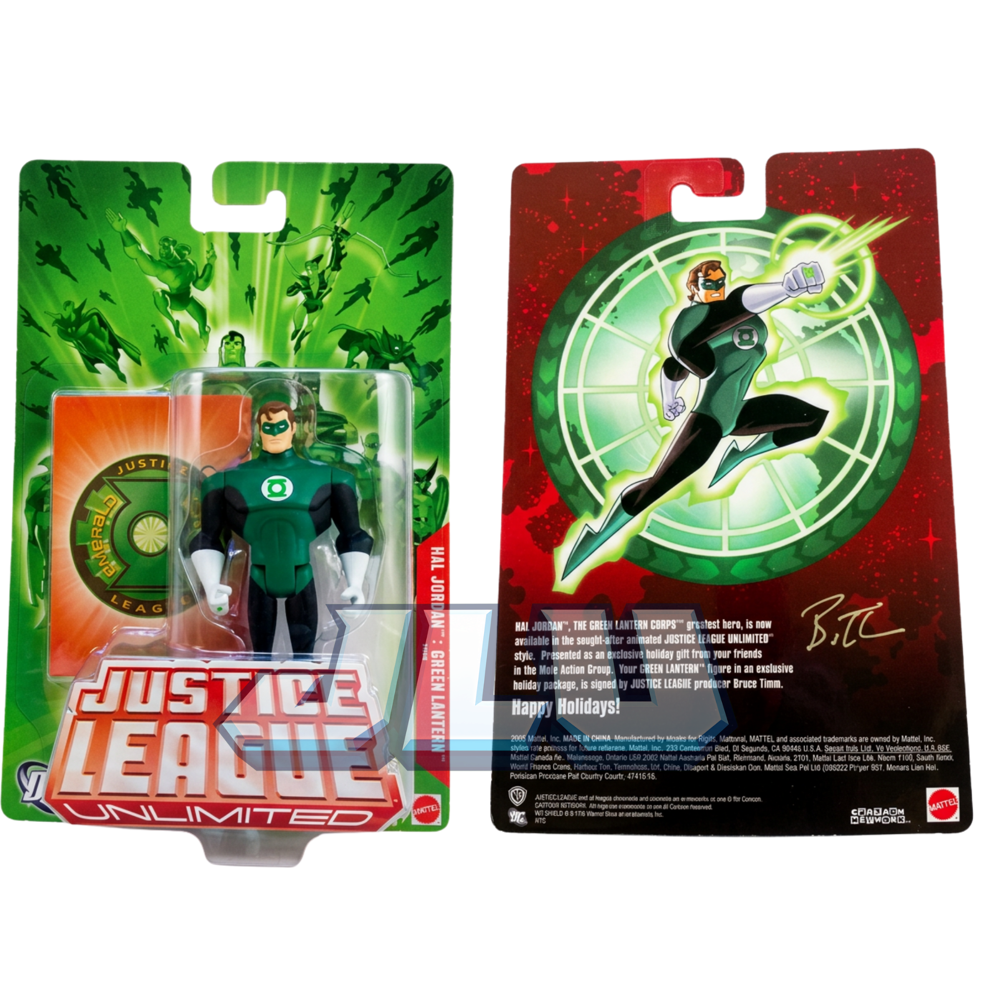 Front and back of the Holiday Hal Jordan Justice League Unlimited exclusive package